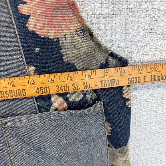 COWOKA Boho Floral Denim Bib Overalls Loose Wide Leg Jumpsuit Suspenders Small - Picture 10 of 13